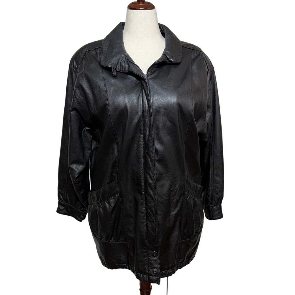 Vintage Jacqueline Ferrar Jacket Womens Large Leather Black Oversized Full Zip